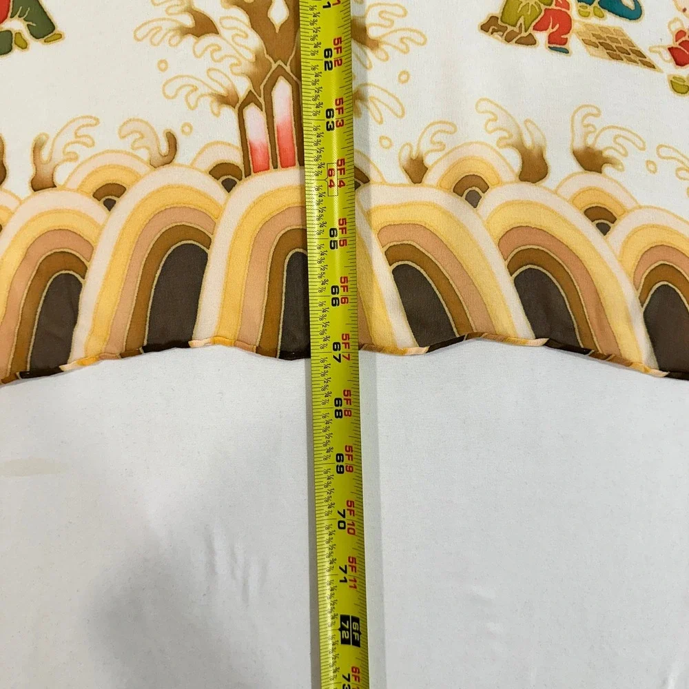 Vintage 100% Silk Scarf Chinoiserie Children Playing Print Ivory Multi 67x20